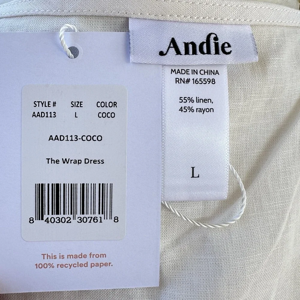 Andie Swim Linen The Cacela‎ Wrap Dress Cover Up Coconut Cream Size Large NWT